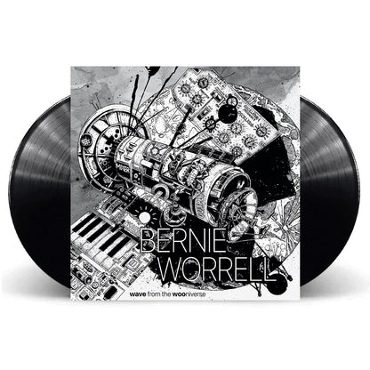 A vinyl record titled 'Wave From the WOOniverse' by Bernie Worrell with a black cover featuring a graphic design.